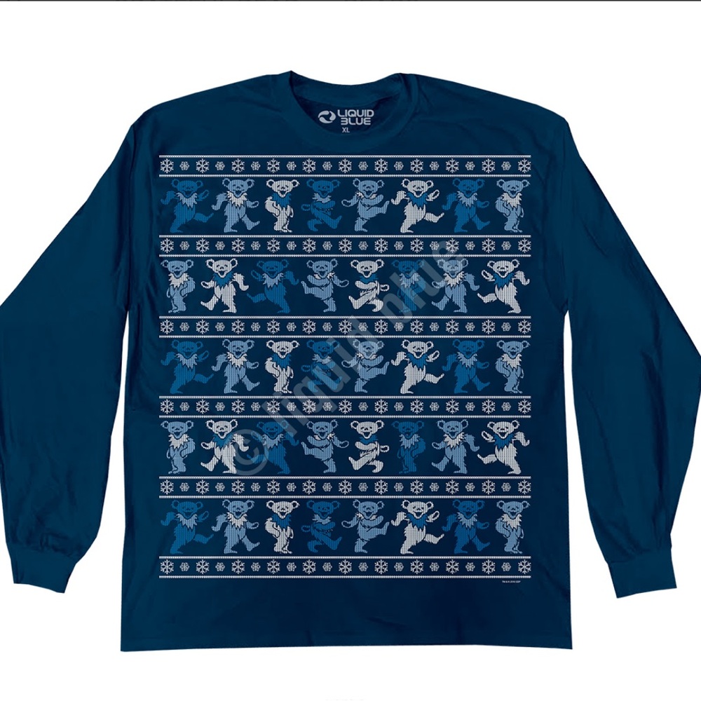Liquid Blue Dancing Bears Holiday Xmas Sweater Long Sleeve Tee